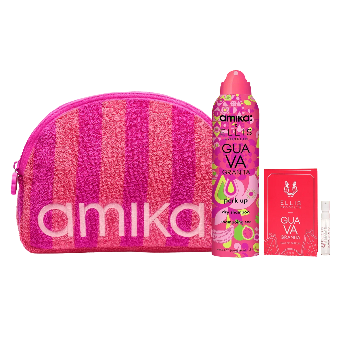 amika x Ellis Brooklyn limited-edition perk up GUAVA GRANITA dry shampoo bundle set Main image