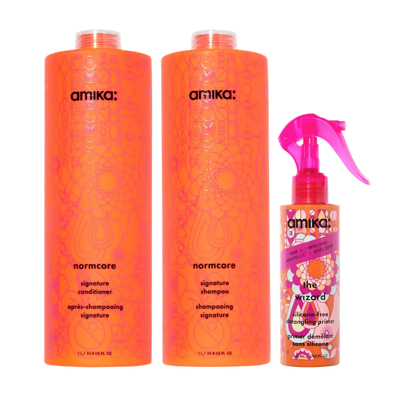 super-sized signature set normcore nourishing shampoo + conditioner + the wizard silicone-free detangling primer (silicone free wizard)